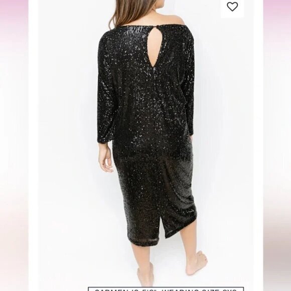Smash + Tess Forever Frosted Dress-Black Sequin Midi Dress-Holiday New Years- XS - Picture 7 of 15